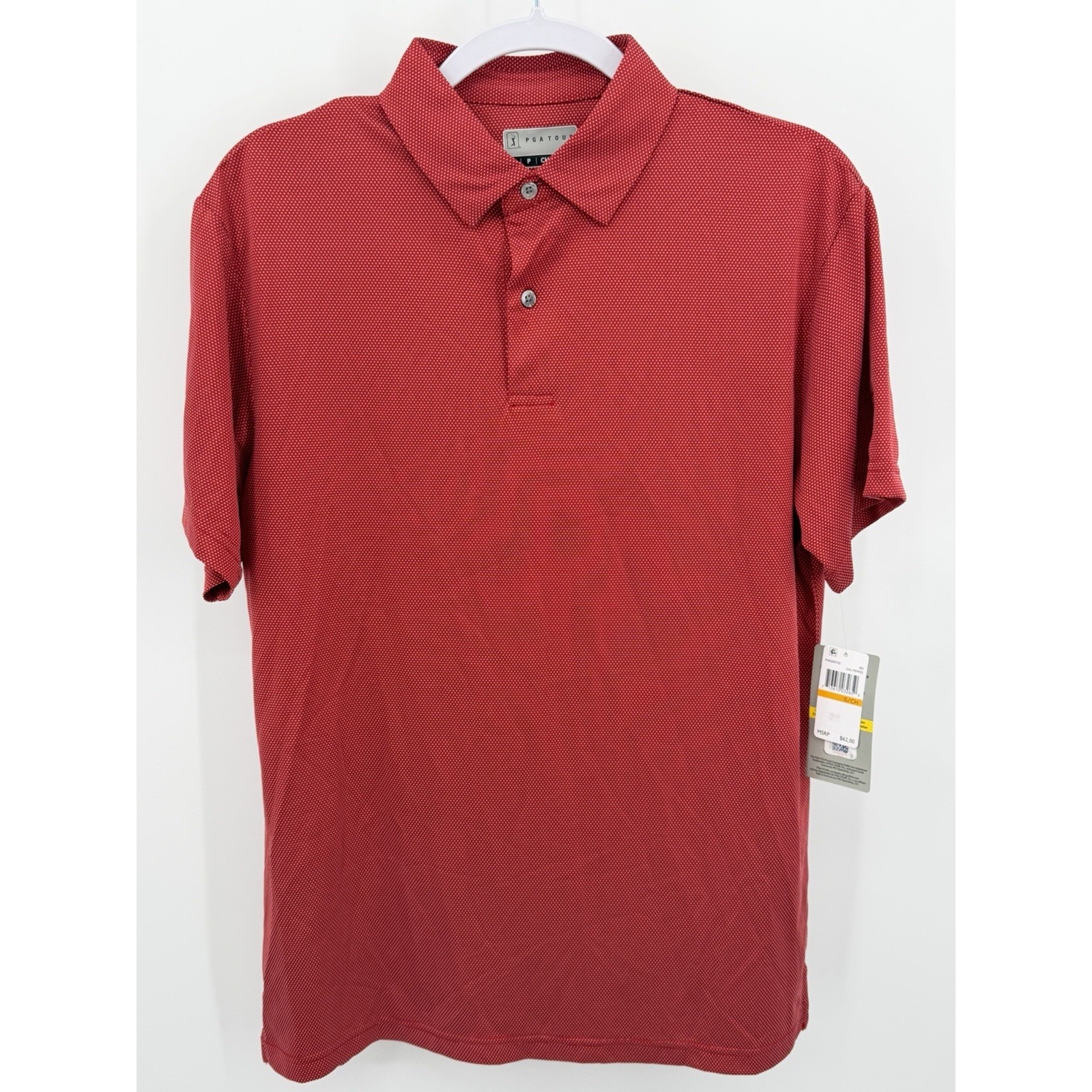 Pga Tour Shirt Mens Small Red White Dots Short Sleeve Wicking Polo Logo Golf Nwt
